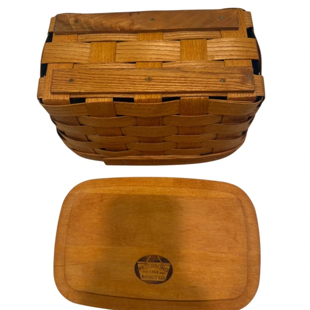 Peterboro Basket Co Rectangular Basket Woven Storage ASH with Lid USA